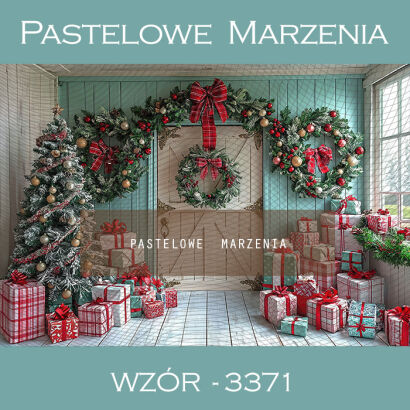 Photographic backdrop for Christmas with Christmas tree and doors t_3371