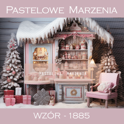 Photographic backdrop for Christmas with a pink cottage t_1885