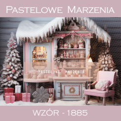 Photographic backdrop for Christmas with a pink cottage t_1885