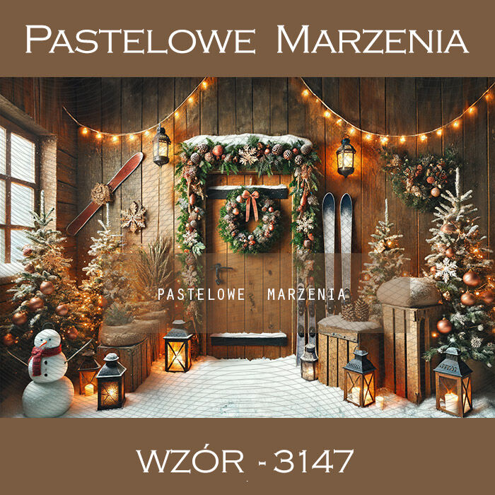 Photographic backdrop for Christmas with brown doors t_3147