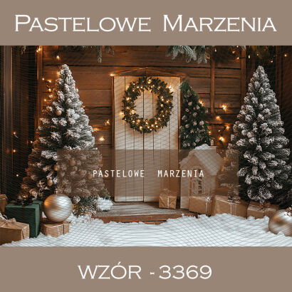 Photographic backdrop for Christmas with Christmas trees and doors t_3369