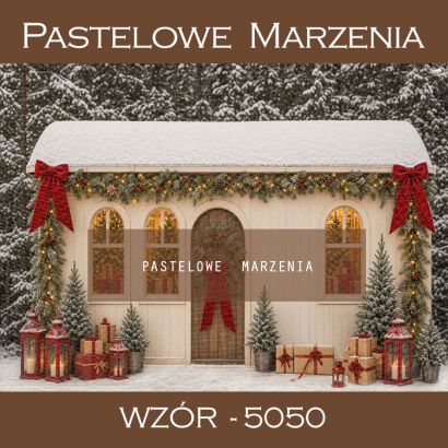 Christmas photographic background with a house t_5050