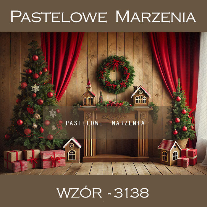 Photographic backdrop for Christmas with brown fireplace t_3138