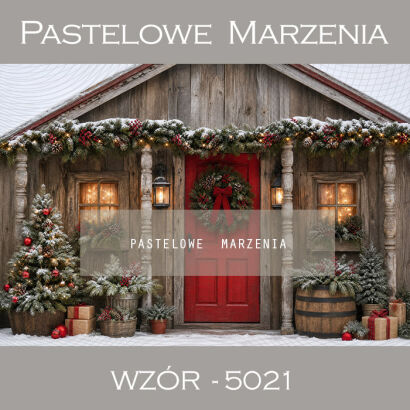 Tło fotograficzne na Boże Narodzenie z domkiem t_5021