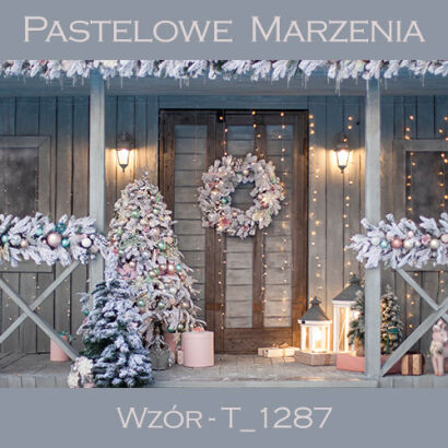 Photographic backdrop for Christmas with wreath on the door t_1287