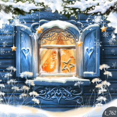 Photographic backdrop for Christmas with blue window t_762