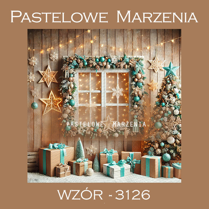 Photographic backdrop for Christmas with window and presents t_3126