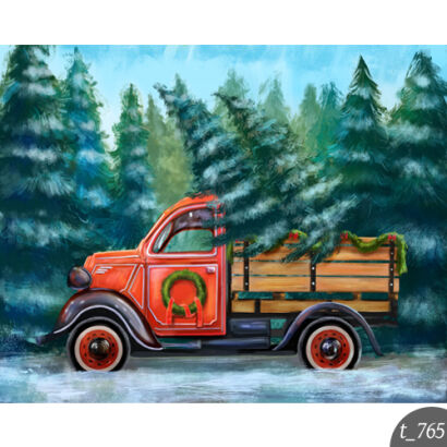 Photographic backdrop for Christmas with red truck t_765