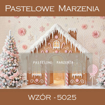 Christmas photographic backdrop with a gingerbread house t_5026