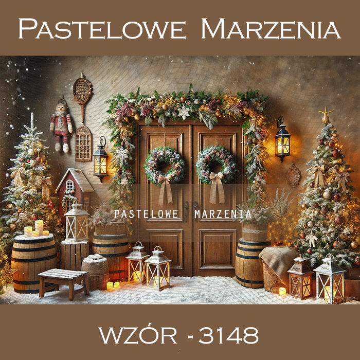 Photographic backdrop for Christmas with brown doors t_3148