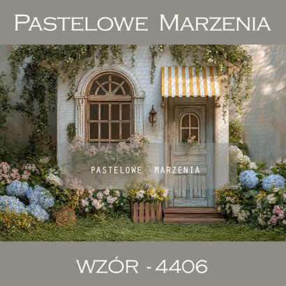 Tło fotograficzne wiosenne z domkiem t_4406