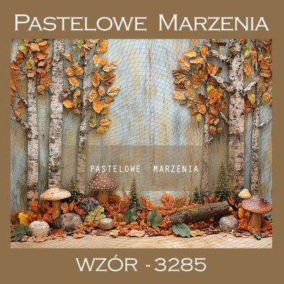 Photographic autumn backdrop with trees and mushrooms t_3285