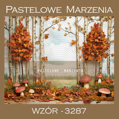 Photographic autumn backdrop with trees and mushrooms t_3287