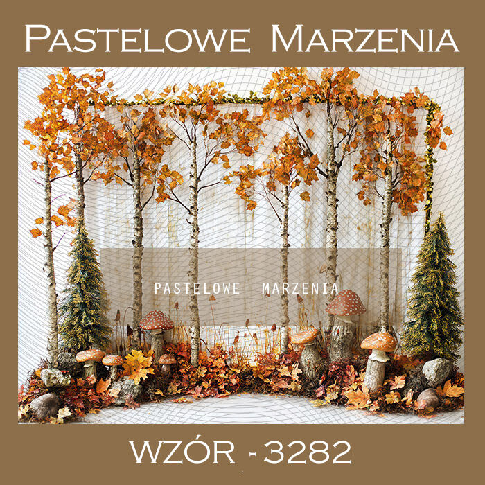 Photographic autumn backdrop with trees and mushrooms t_3282