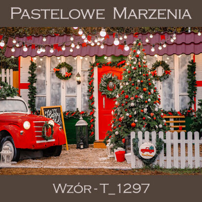 Photographic backdrop for Christmas with red car t_1297