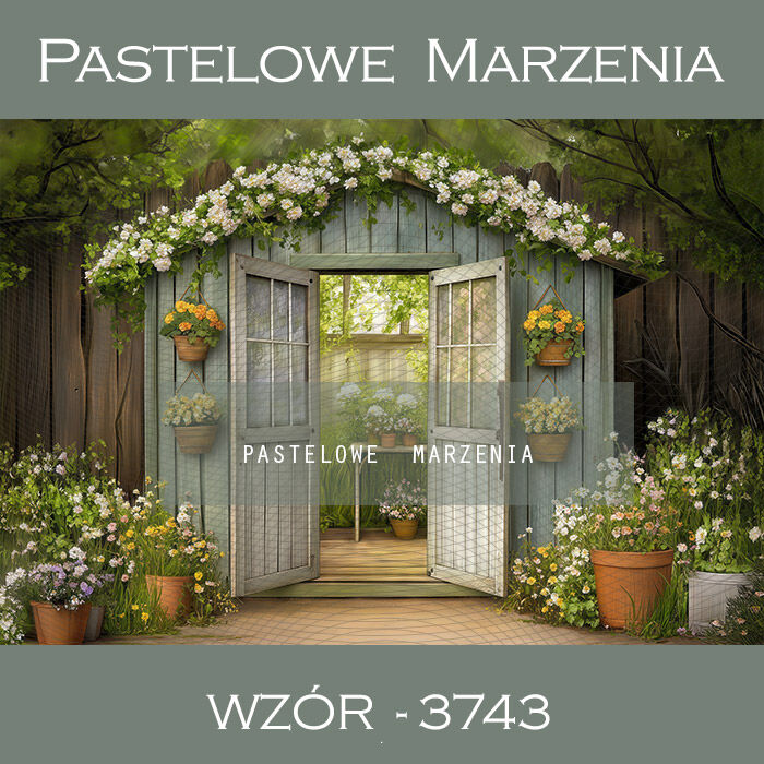 Photographic spring backdrop with cottage t_3743