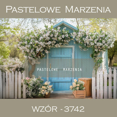 Photographic spring backdrop with cottage t_3742