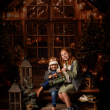 Fabric photo background from the Christmas category. Sample implementation with sitting children