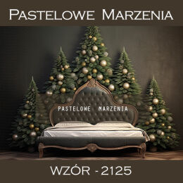 Photographic Christmas backdrop with bed and Christmas trees t_2125