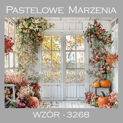 Photographic autumn backdrop with doors and flowers t_3268