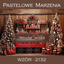 Photographic backdrop for Christmas with red train t_2132