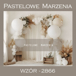 Fabric photographic backdrop from the Women category, arch made from white baloons