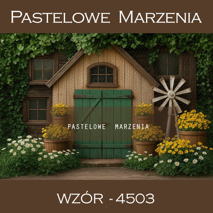 Tło fotograficzne wiosenne z domkiem t_4503