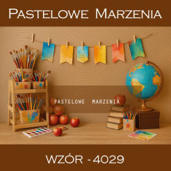 Photographic school backdrop with paintbrushes t_4029