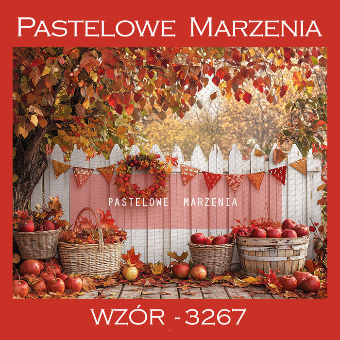 Photographic autumn backdrop with fence and apples t_3267