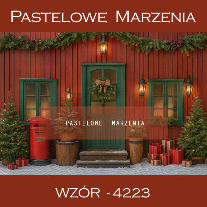 Tło fotograficzne na Boże Narodzenie z domkiem t_4223