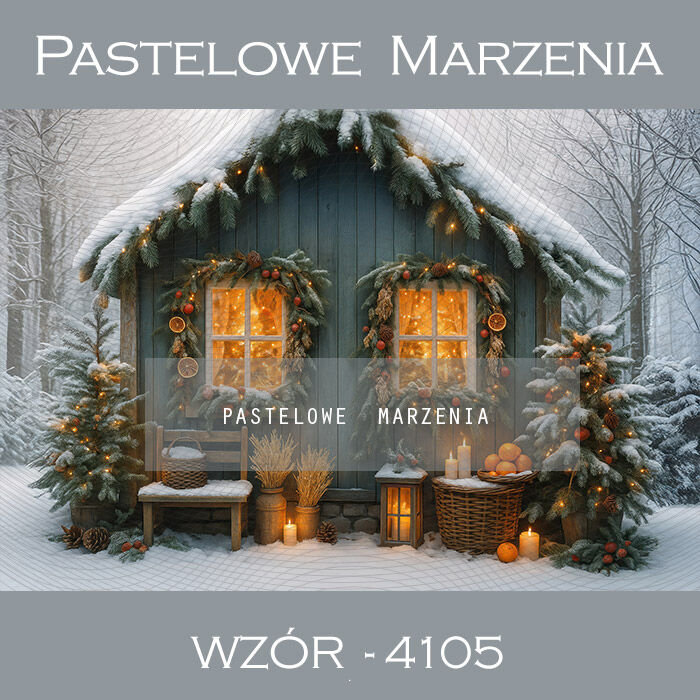 Photographic backdrop for Christmas with cottage t_4105