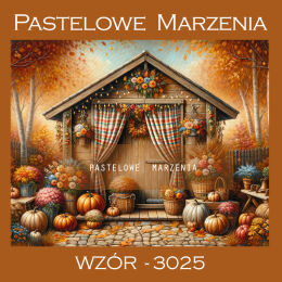 Photographic autumn backdrop with cottage and pumpkins t_3025