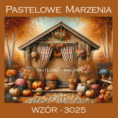 Photographic autumn backdrop with cottage and pumpkins t_3025