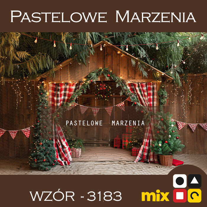 Tło fotograficzne na Boże Narodzenie z domkiem t_3183