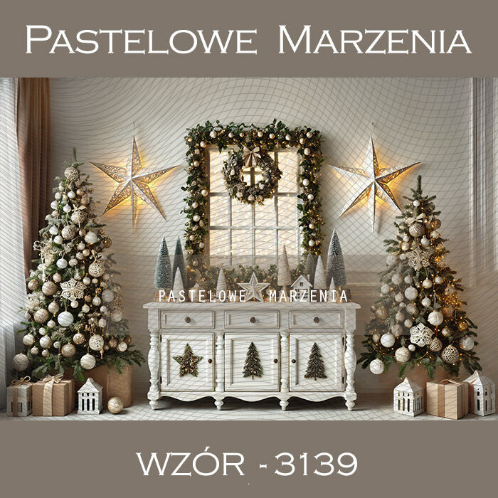 Photographic backdrop for Christmas with a white cabinet t_3139