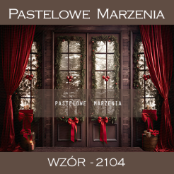 Tło fotograficzne na Boże Narodzenie z brązowymi drzwiami t_2104