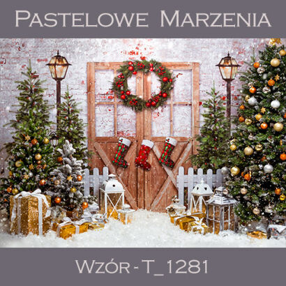 Photographic backdrop for Christmas with Christmas trees and doors t_1281