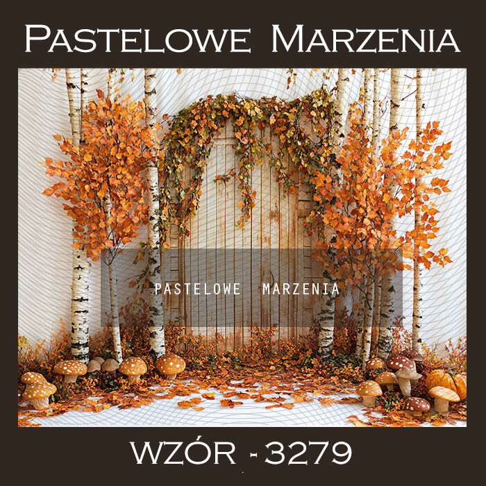 Photographic autumn backdrop with doors and mushrooms t_3279