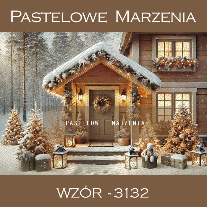 Photographic backdrop for Christmas with a brown house t_3132