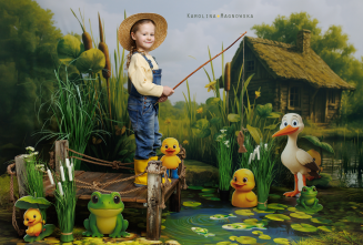 Spring photographic background with a frog t_4616 - 2