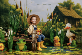 Spring photographic background with a frog t_4616 - 4