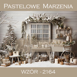 Fabric photographic backdrop from the Christmas category with beige decorations