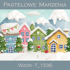 Photographic backdrop for Christmas with colorful cottages t_1336