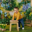Fabric photographic backdrop from the Easter category, Child with stool
