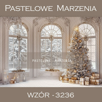 Photographic backdrop for Christmas with windows and Christmas tree t_3236