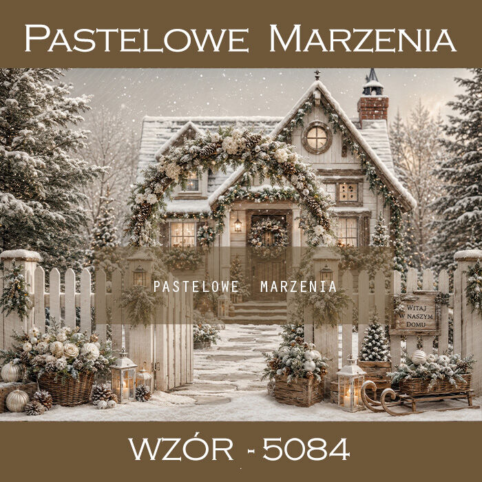 Christmas photographic backdrop with a house t_5084