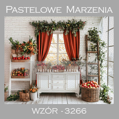 Photographic autumn backdrop with window and apples t_3266