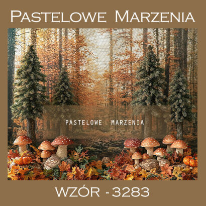 Photographic autumn backdrop with trees and mushrooms t_3283