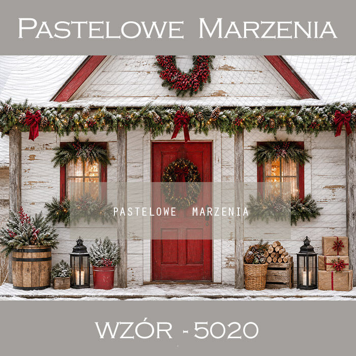 Christmas photographic backdrop with a house t_5020