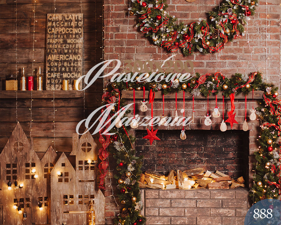 Photographic backdrop for Christmas with brown fireplace t_888